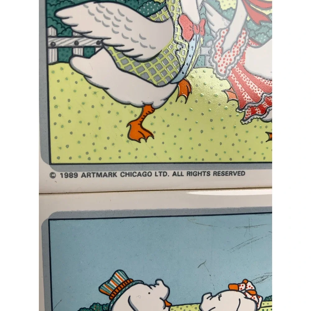 Vintage 1989 Artmark Chicago Dancing Farm Animal Ceramic Tiles Trivet Cottage